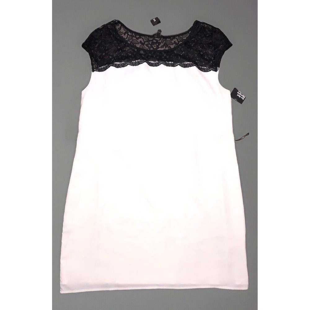 Express Lace‎ Yoke Color Block Shift Dress L White Gray Mini NEW *no belt